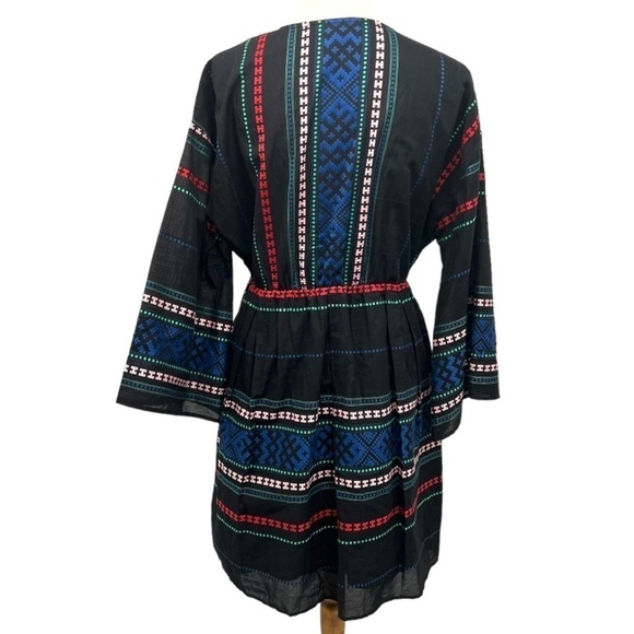 Joie Shada Black Embroidered V Neck Kimono Sleeve Cotton Boho Dress Women Large - Picture 9 of 14